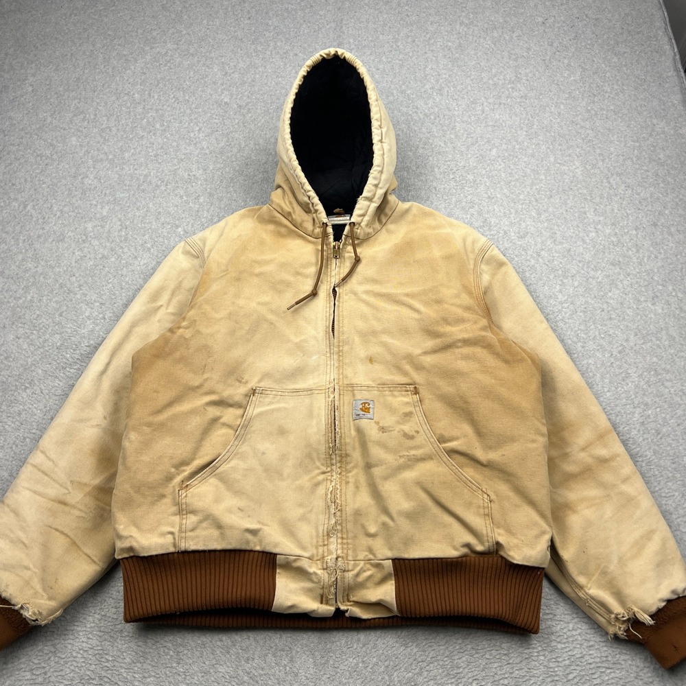 Carhartt J140 Active Jacket Men's XL Brown Duck Canvas Quilted Lined Distressed